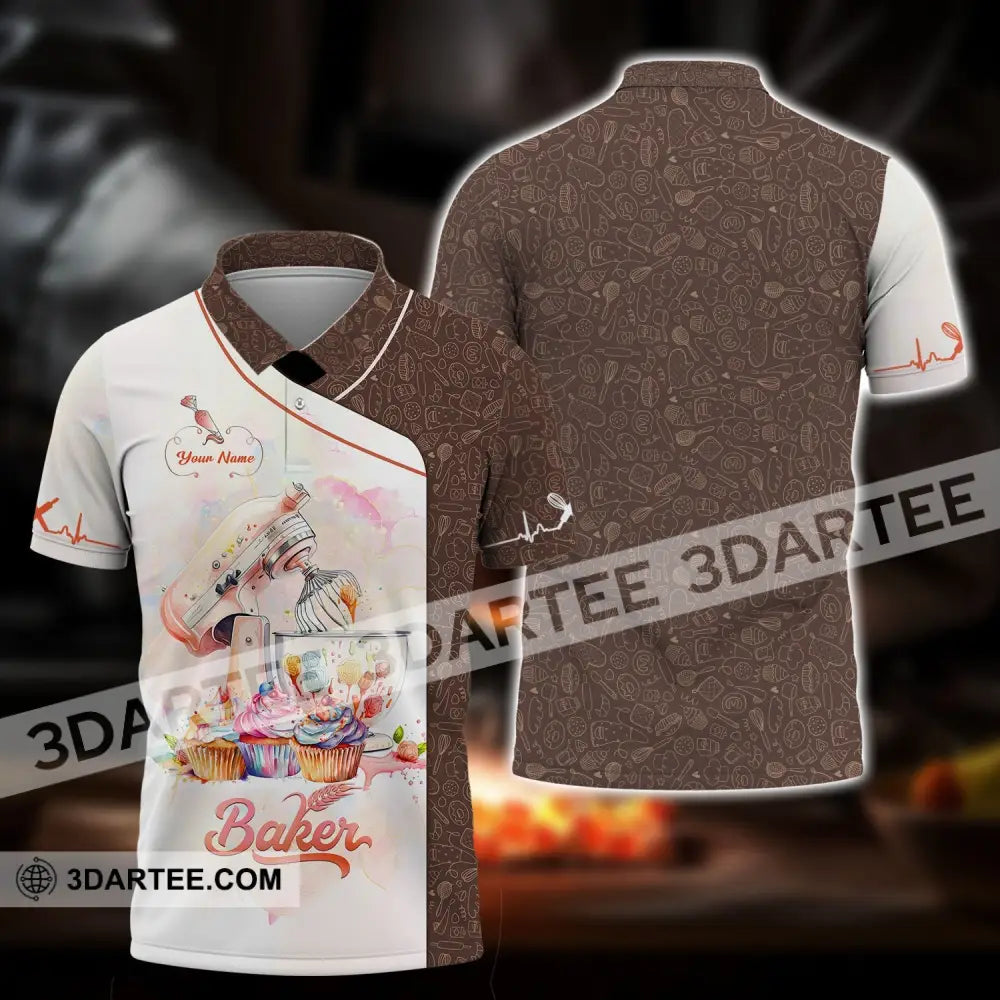 Unisex Shirt - Custom Name 3D For Baker Making Cake Polo / S T-Shirt