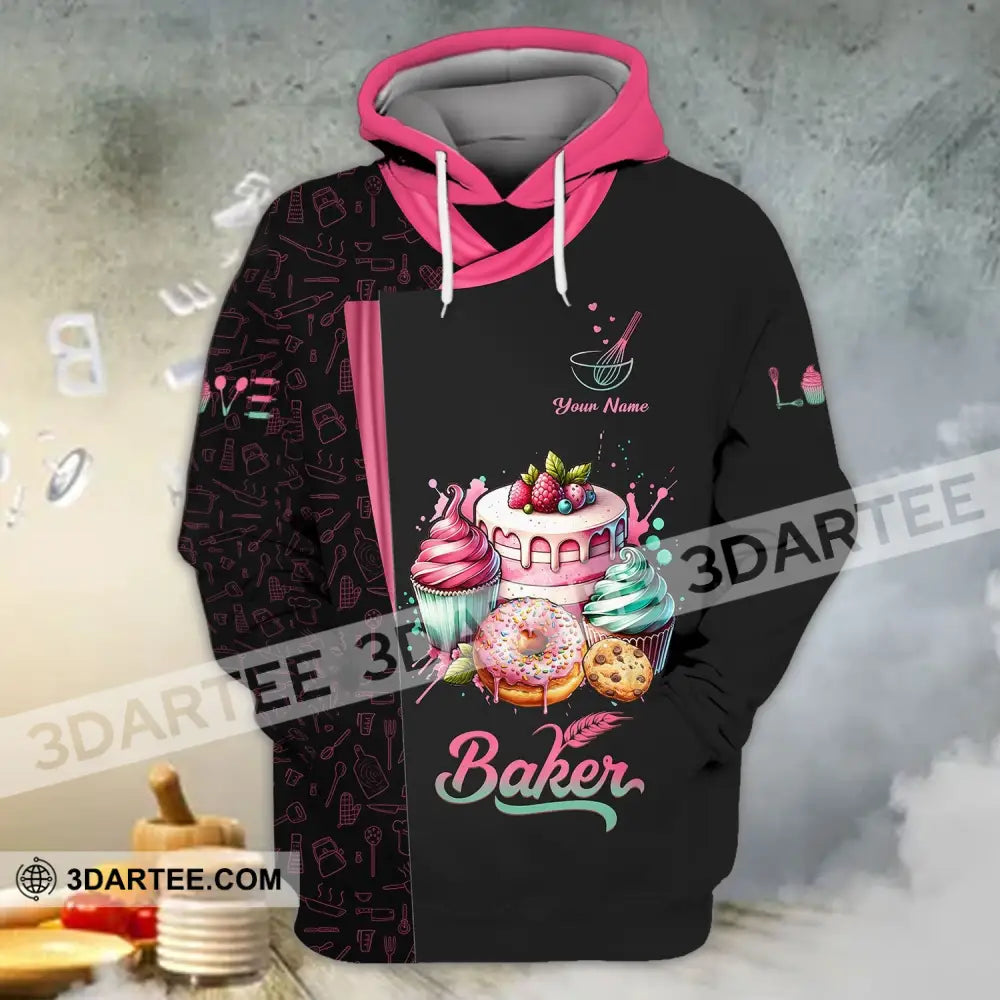 Unisex Shirt - Custom Name 3D For Baker Making Cream Cake Hoodie / S T-Shirt