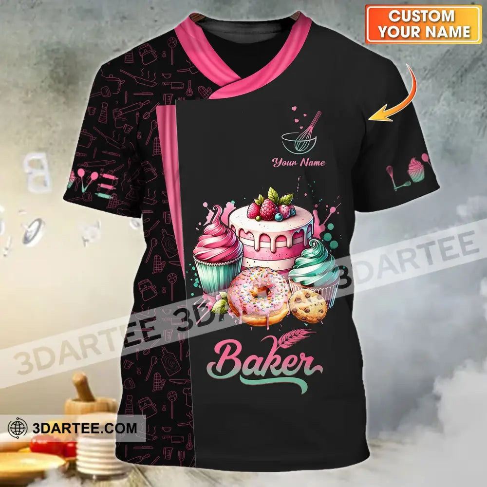 Unisex Shirt - Custom Name 3D For Baker Making Cream Cake T-Shirt