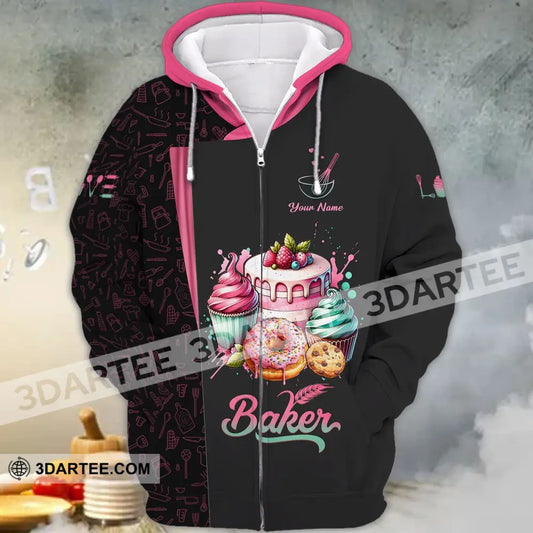 Unisex Shirt - Custom Name 3D For Baker Making Cream Cake Zipper Hoodie / S T-Shirt