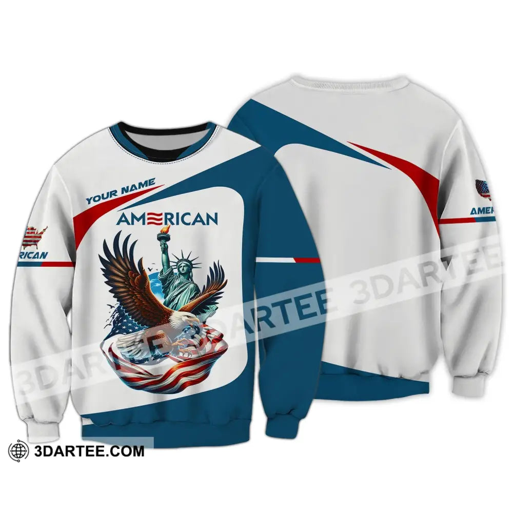 Unisex Shirt - Custom Name 3D Icon Of America Long Sleeve / S T-Shirt