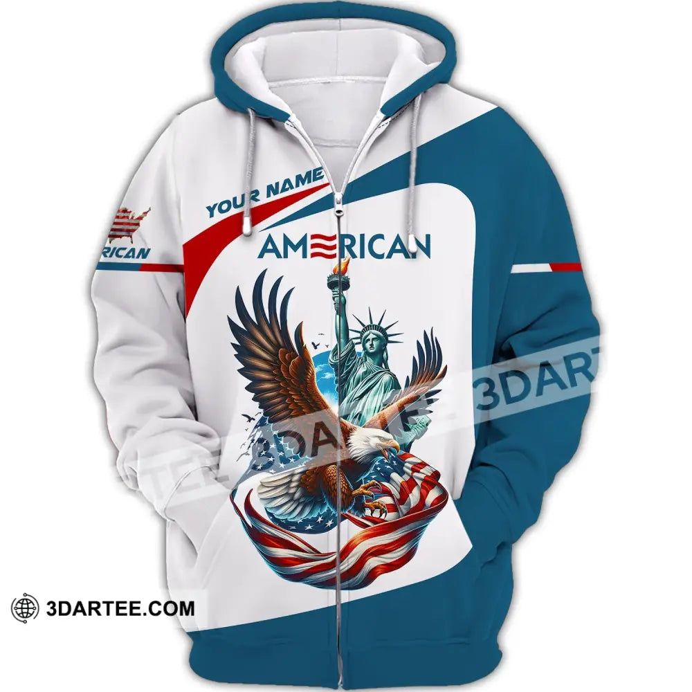 Unisex Shirt - Custom Name 3D Icon Of America Zipper Hoodie / S T-Shirt