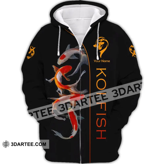 Unisex Shirt Custom Name 3D Koi Fish T-Shirt Polo Sea Animal Shirts Zipper Hoodie / S