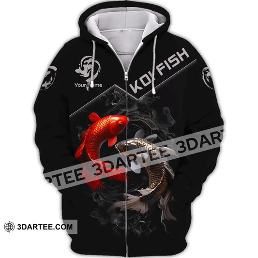 Unisex Shirt Custom Name 3D Koi Fish T-Shirt Sea Animal Shirts Hoodie Zipper / S