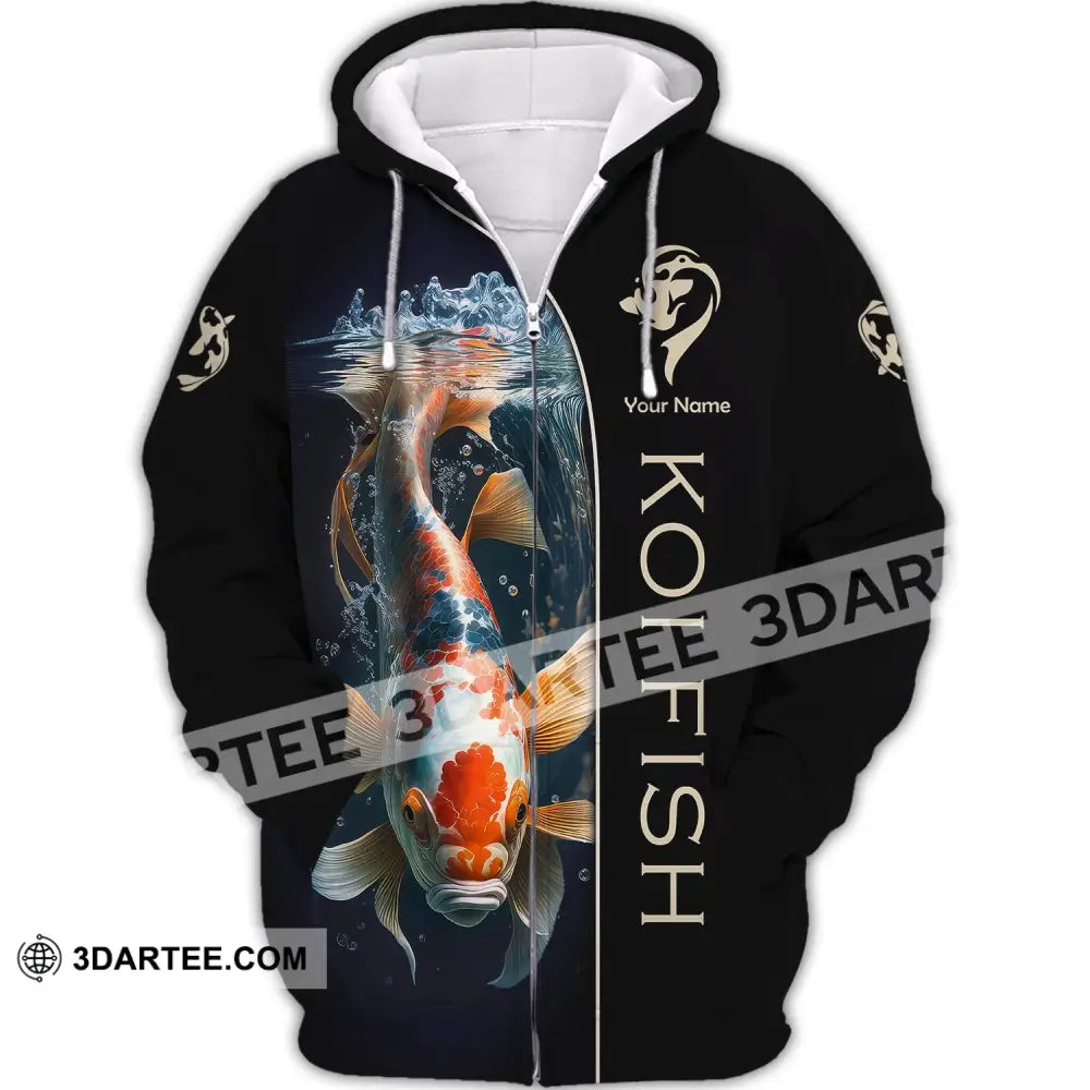 Unisex Shirt Custom Name 3D Koi Fish T-Shirt Sea Animal Shirts Hoodie Zipper / S