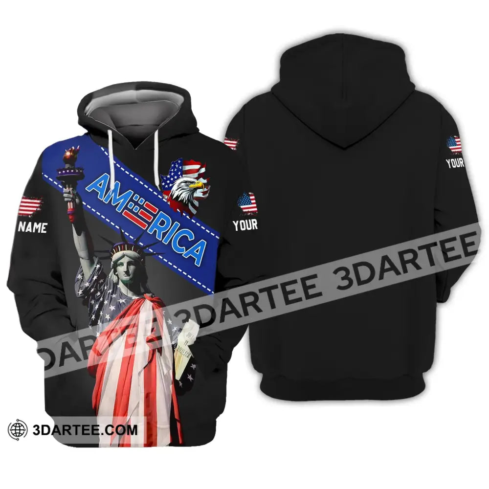 Unisex Shirt - Custom Name 3D Liberties America Flag Color Hoodie / S T-Shirt