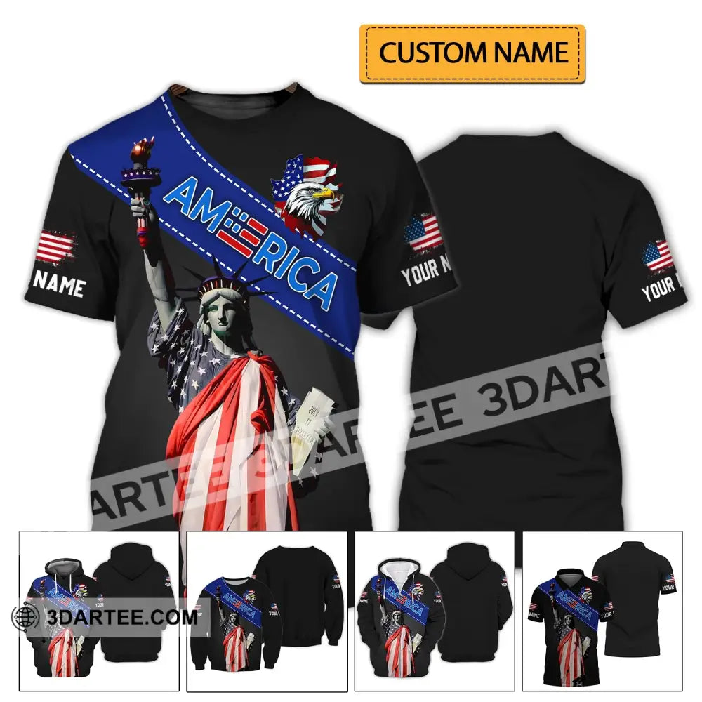 Unisex Shirt - Custom Name 3D Liberties America Flag Color T-Shirt