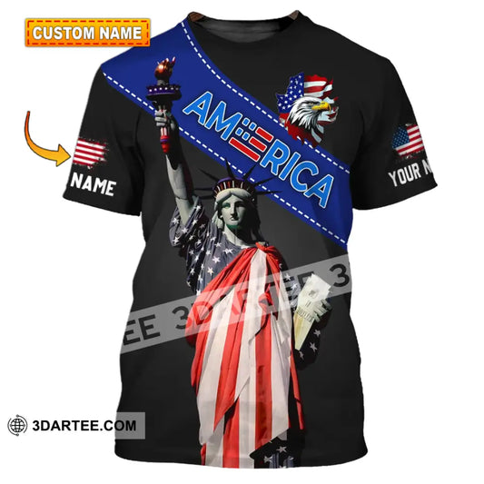 Unisex Shirt - Custom Name 3D Liberties America Flag Color T-Shirt