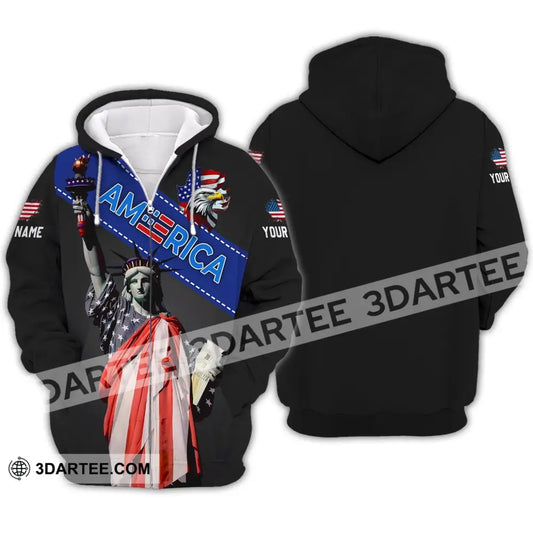 Unisex Shirt - Custom Name 3D Liberties America Flag Color Zipper Hoodie / S T-Shirt