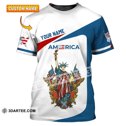 Unisex Shirt - Custom Name 3D Liberties America Flag T-Shirt