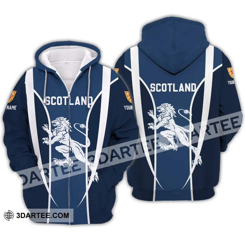 Unisex Shirt - Custom Name 3D Lion Of Scotland Zipper Hoodie / S T-Shirt