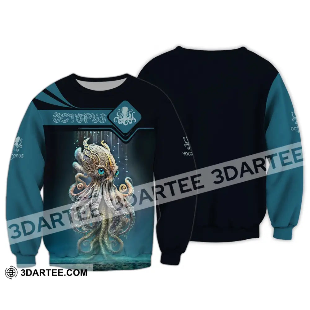 Unisex Shirt Custom Name 3D Octopus T-Shirt Sea Animal Shirts Tentacle Long Sleeve / S