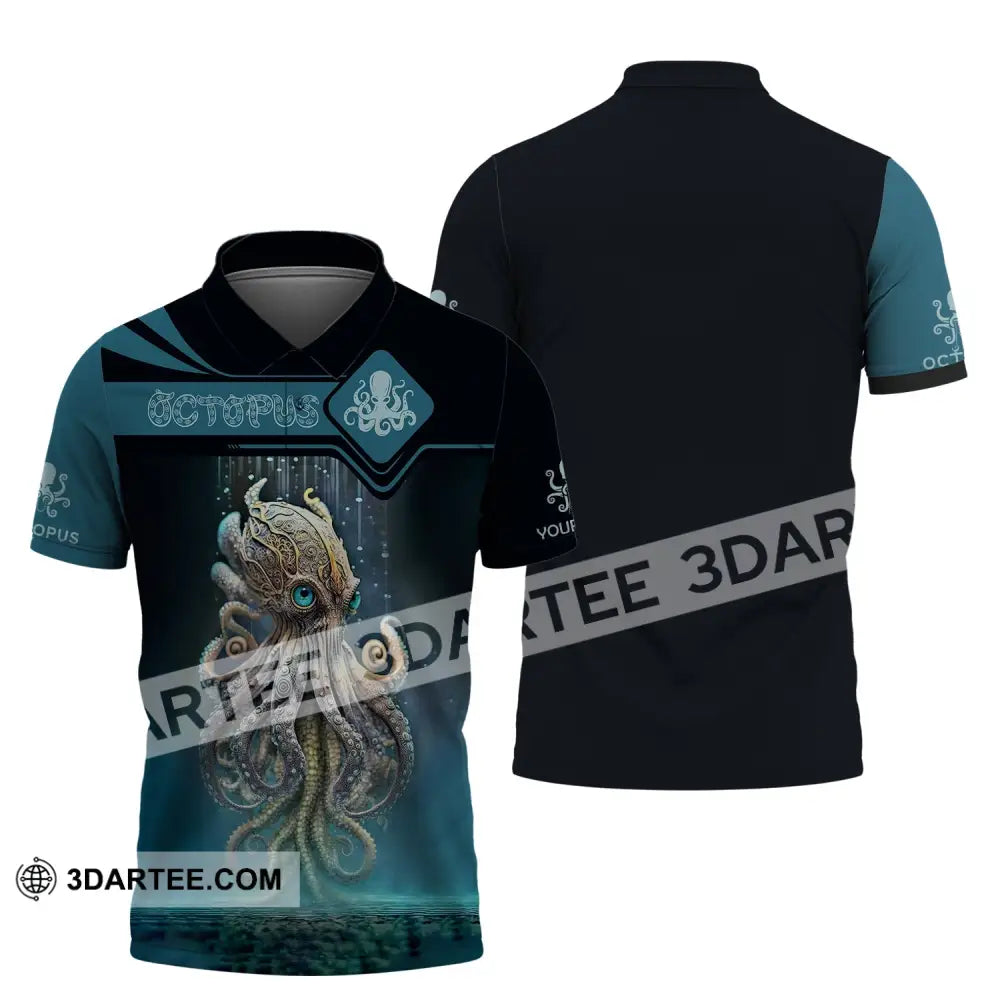 Unisex Shirt Custom Name 3D Octopus T-Shirt Sea Animal Shirts Tentacle Polo / S