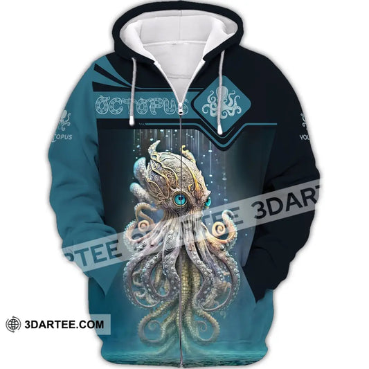 Unisex Shirt Custom Name 3D Octopus T-Shirt Sea Animal Shirts Tentacle Zipper Hoodie / S