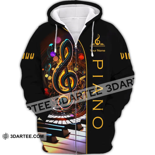 Unisex Shirt Custom Name 3D Piano T-Shirt Gift For Pianist Shirts Zipper Hoodie / S