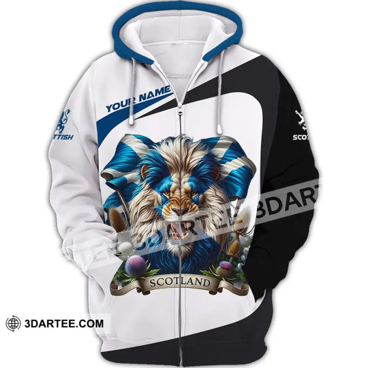 Unisex Shirt - Custom Name 3D Scotland Lion Zipper Hoodie / S T-Shirt