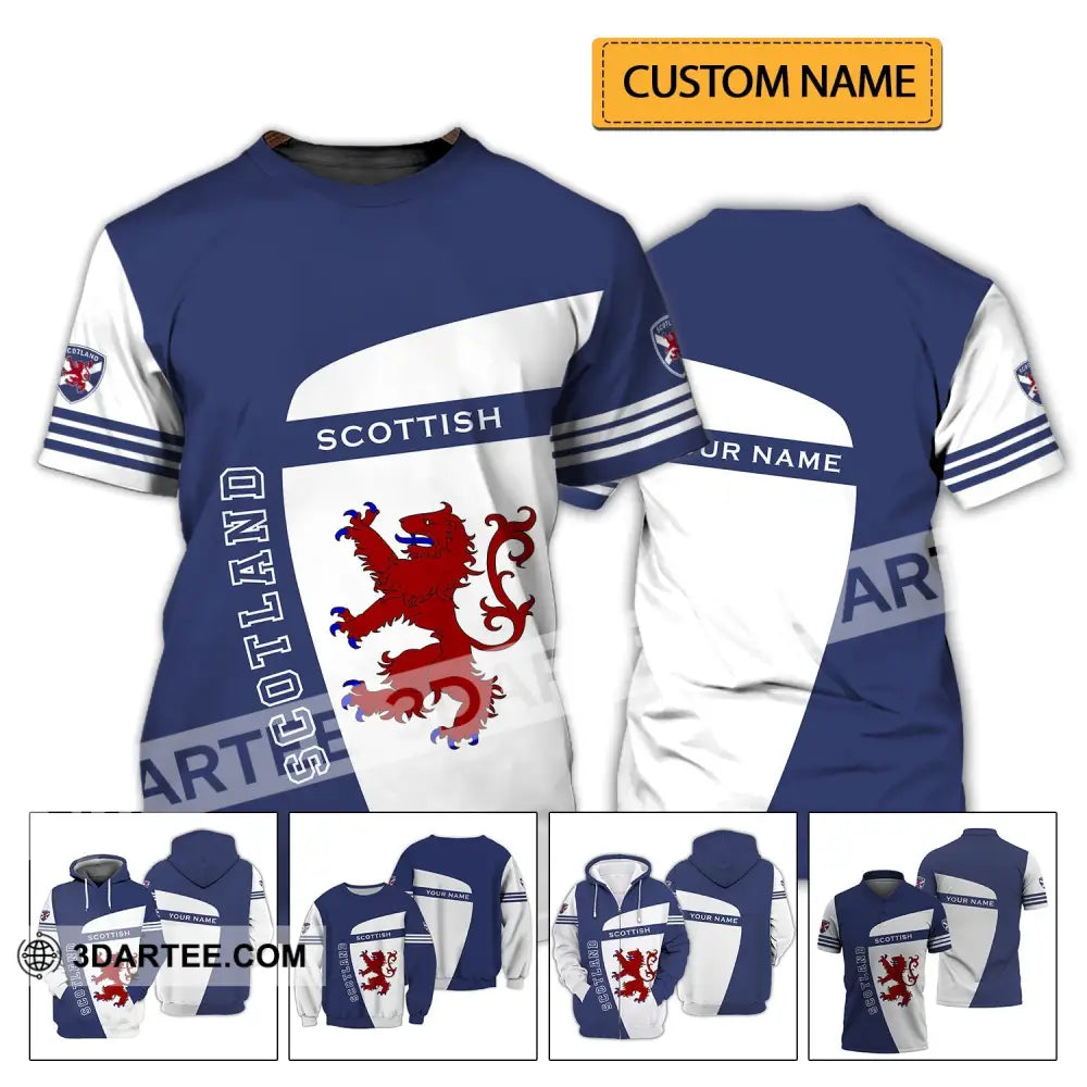 Unisex Shirt - Custom Name 3D Scotland Scottish Lover Blue And White Design T-Shirt