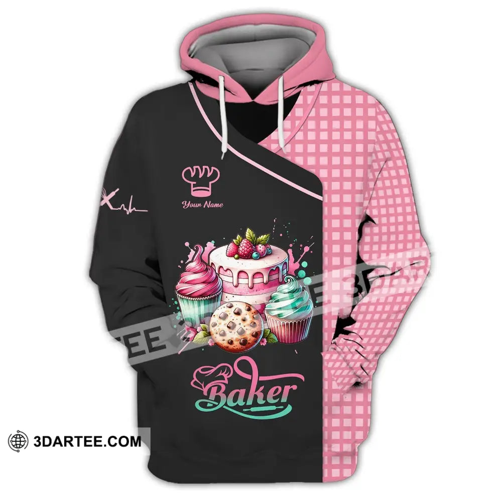 Unisex Shirt - Custom Name 3D Sweet Cake For Baker Hoodie / S T-Shirt