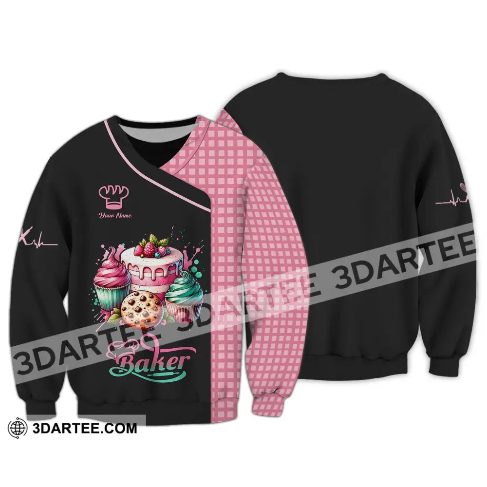 Unisex Shirt - Custom Name 3D Sweet Cake For Baker Long Sleeve / S T-Shirt