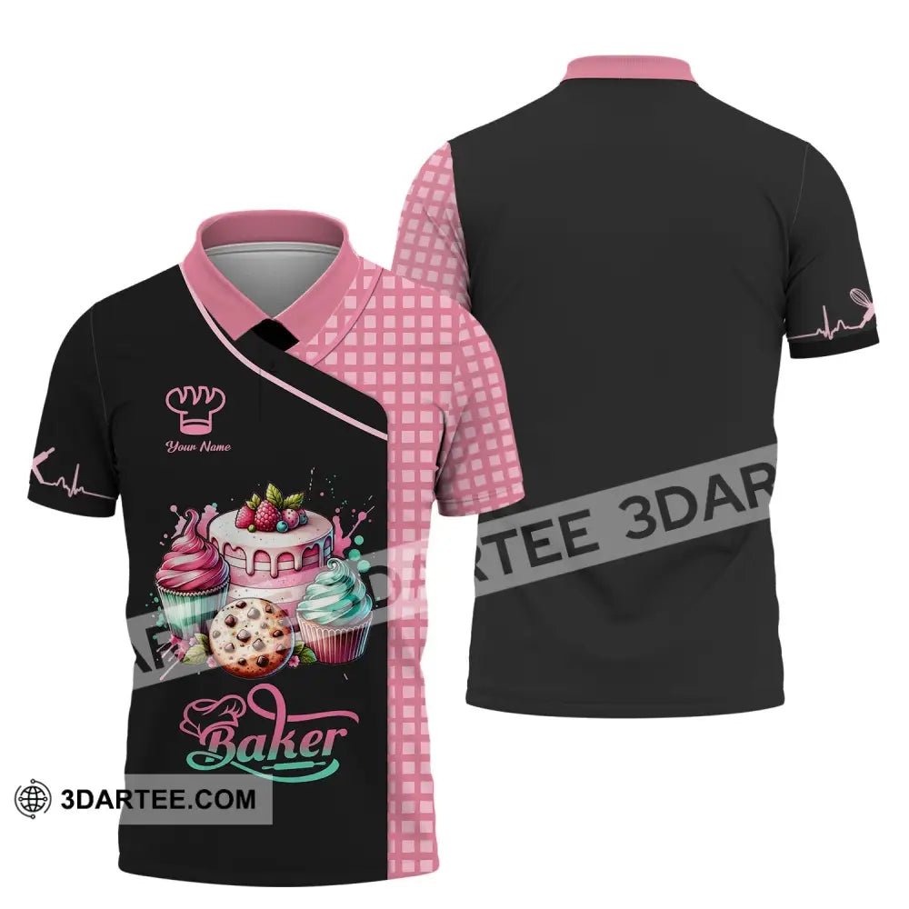 Unisex Shirt - Custom Name 3D Sweet Cake For Baker Polo / S T-Shirt