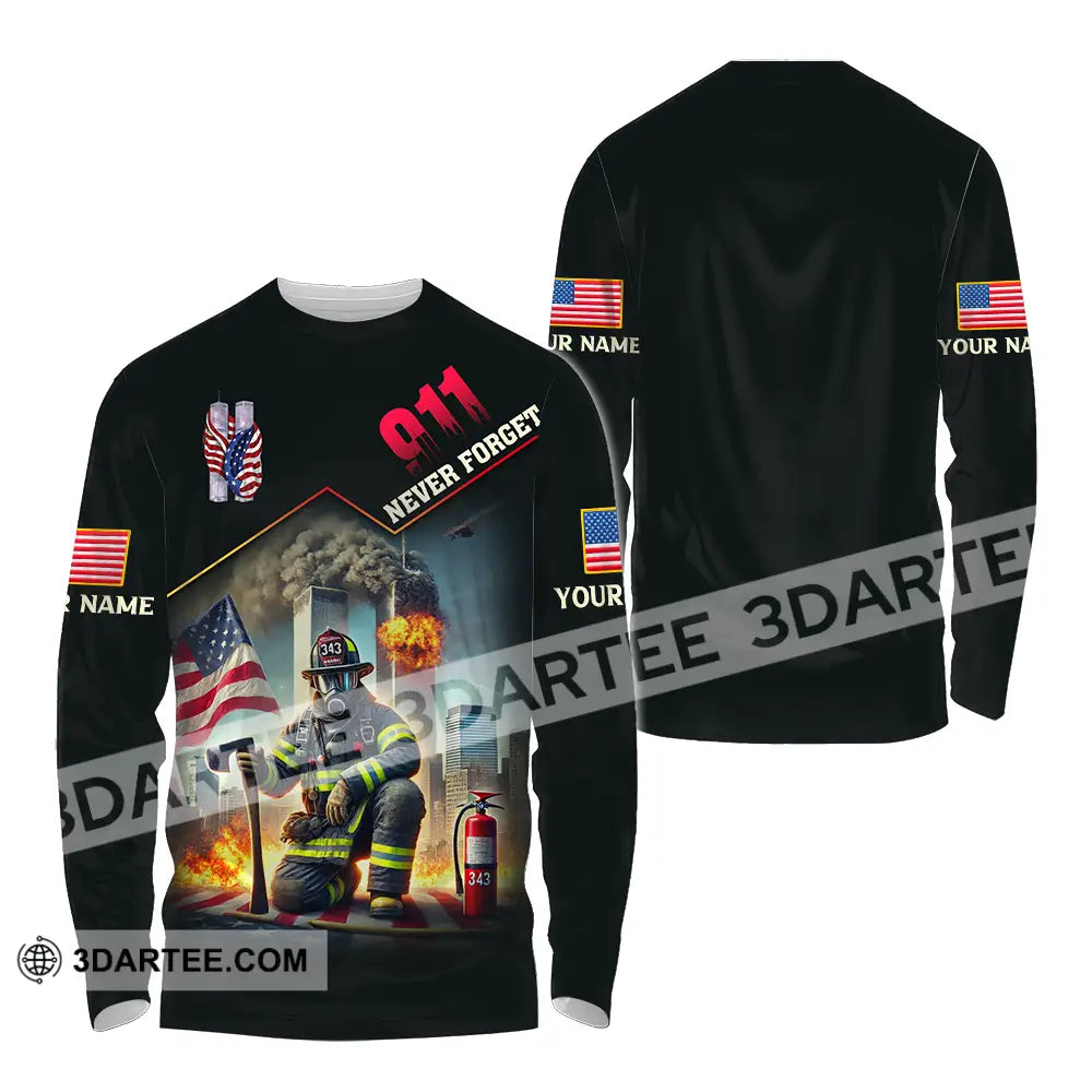 Unisex Shirt - Custom Name 911 Never Forget Long Sleeve / S T-Shirt