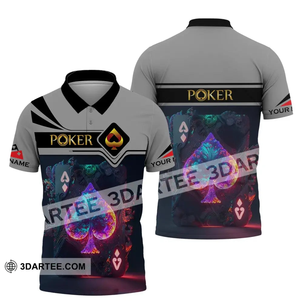 Unisex Shirt - Custom Name Ace Black Spade Suit Poker Polo / S T-Shirt