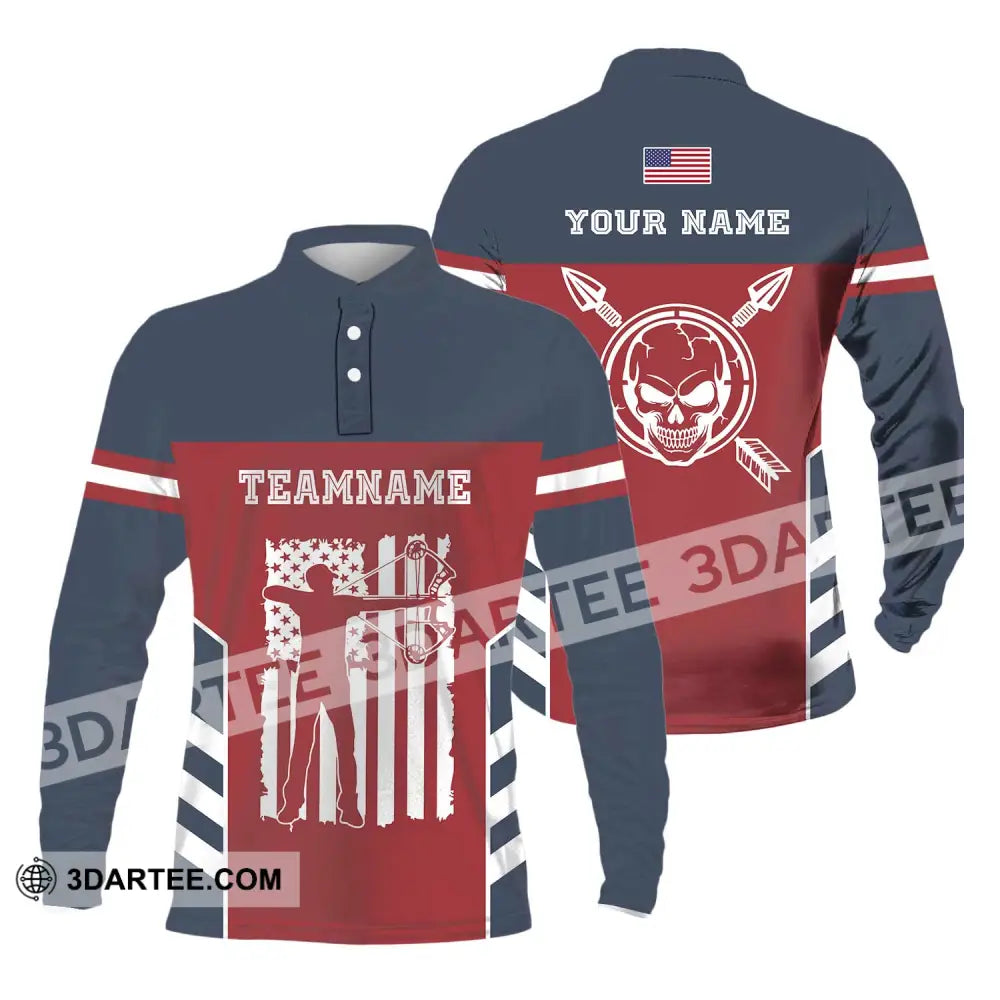 Unisex Shirt - Custom Name America Archery Long Sleeve Polo / S T-Shirt