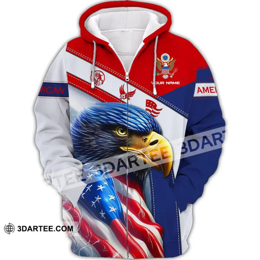 Unisex Shirt Custom Name America Eagle Love T-Shirt Zipper Hoodie / S