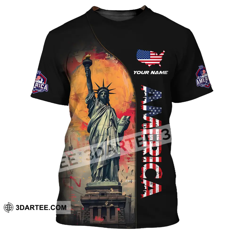 Unisex Shirt - Custom Name America Flag Color T-Shirt / S T-Shirt