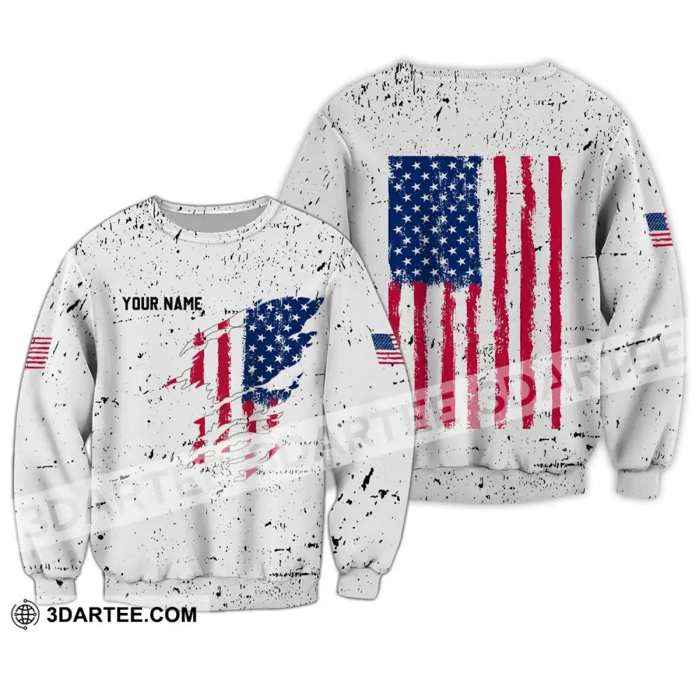 Unisex Shirt - Custom Name America Flag Light Long Sleeve / S T-Shirt