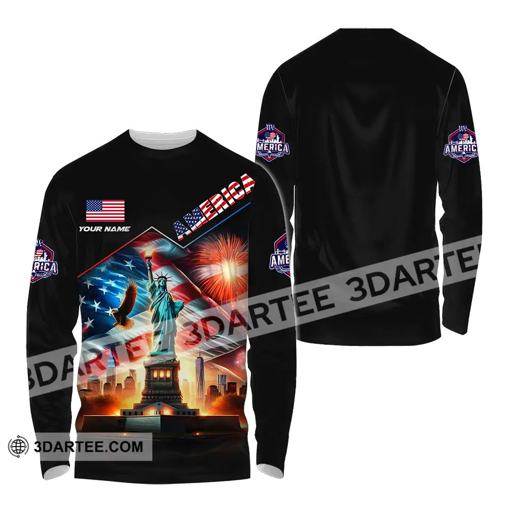 Unisex Shirt - Custom Name America Long Sleeve / S T-Shirt