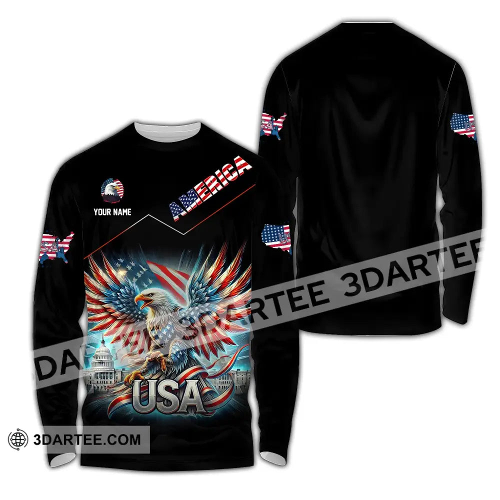 Unisex Shirt Custom Name America Love Eagle Polo Long Sleeve Gift / S T-Shirt