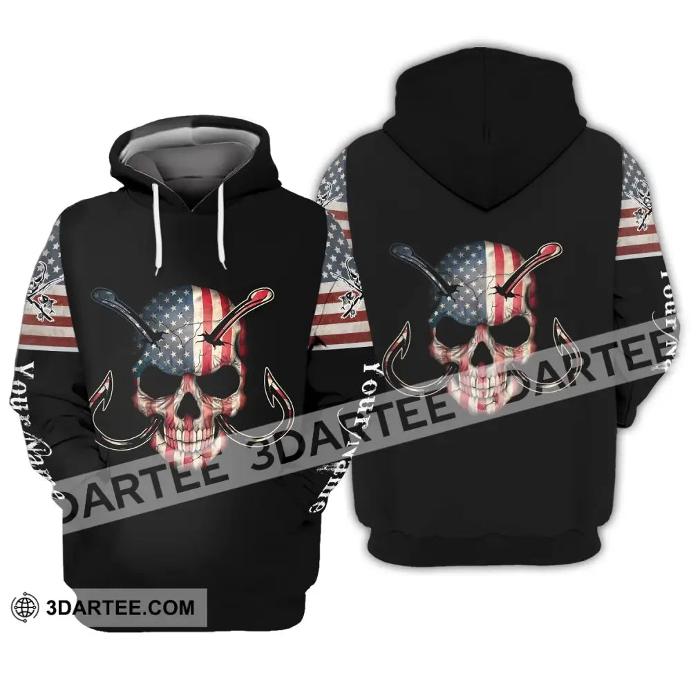 Unisex Shirt - Custom Name America Skull Fishing Hoodie / S T-Shirt