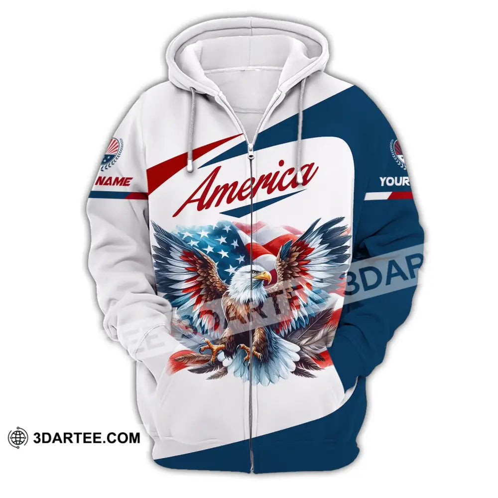 Unisex Shirt Custom Name American Eagle America Lover T-Shirt Zipper Hoodie / S