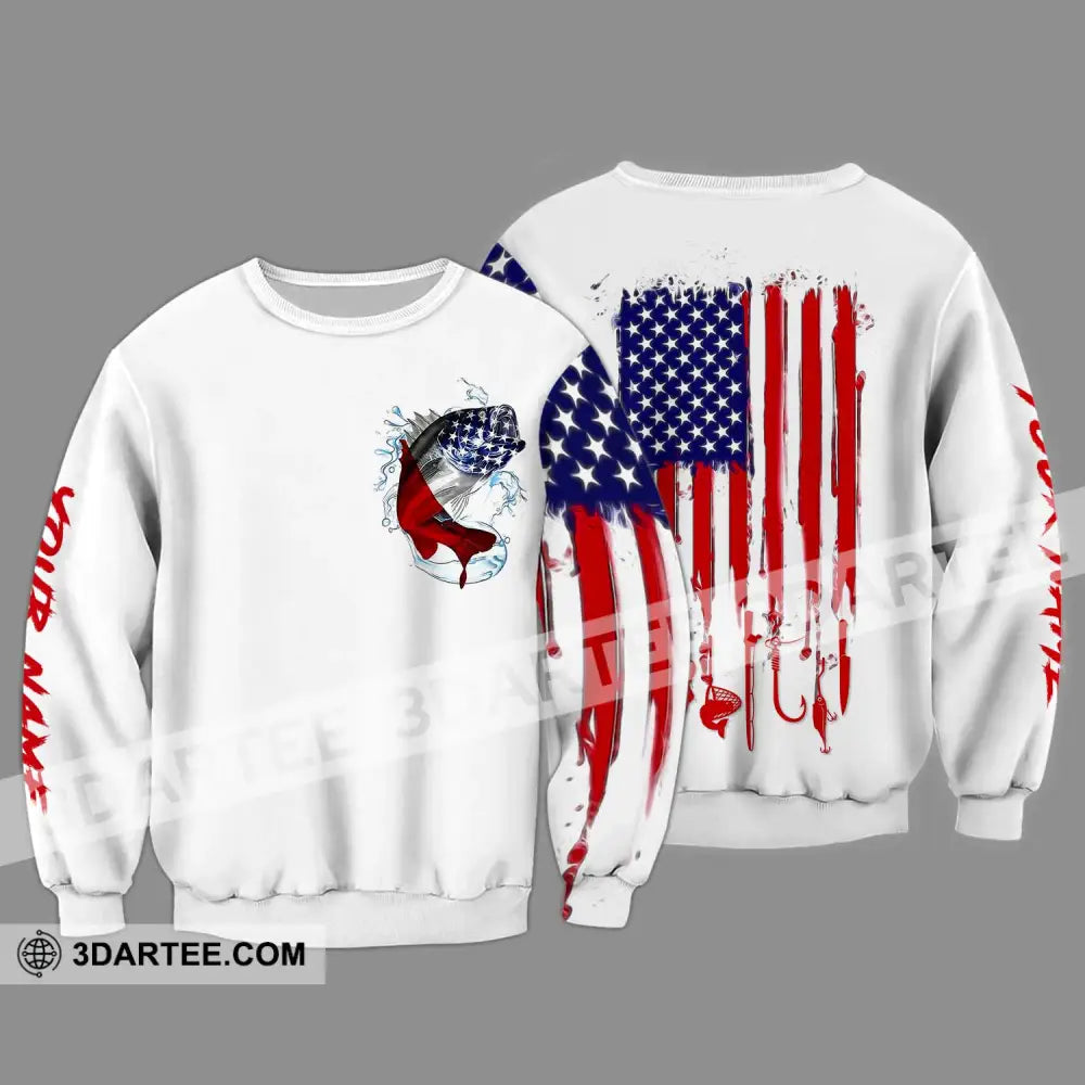 Unisex Shirt - Custom Name American Fishing Sport Flag Long Sleeve / S T-Shirt