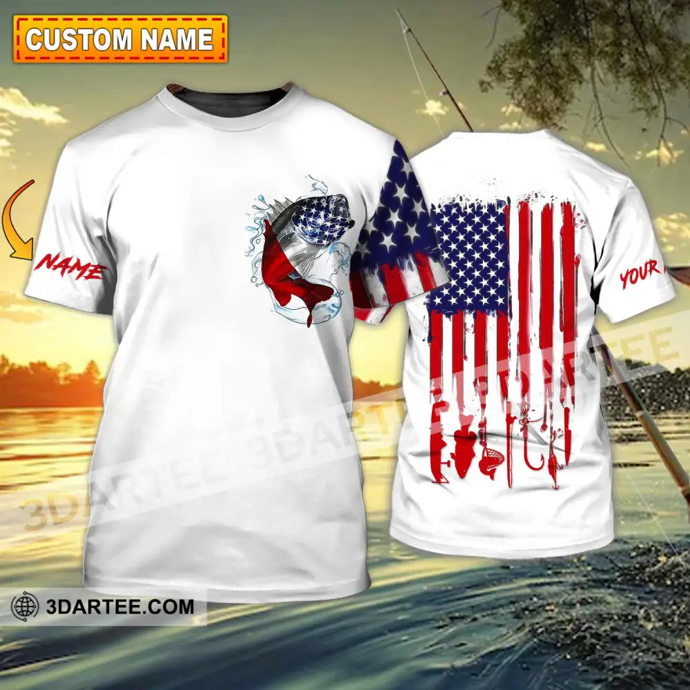 Unisex Shirt - Custom Name American Fishing Sport Flag T-Shirt