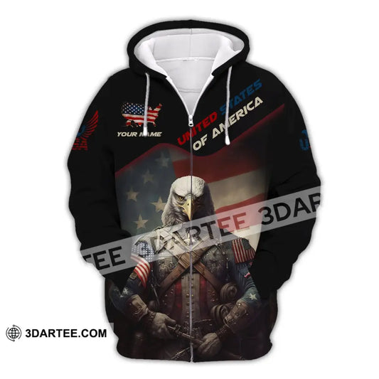 Unisex Shirt Custom Name American Pride America Lover T-Shirt Zipper Hoodie / S