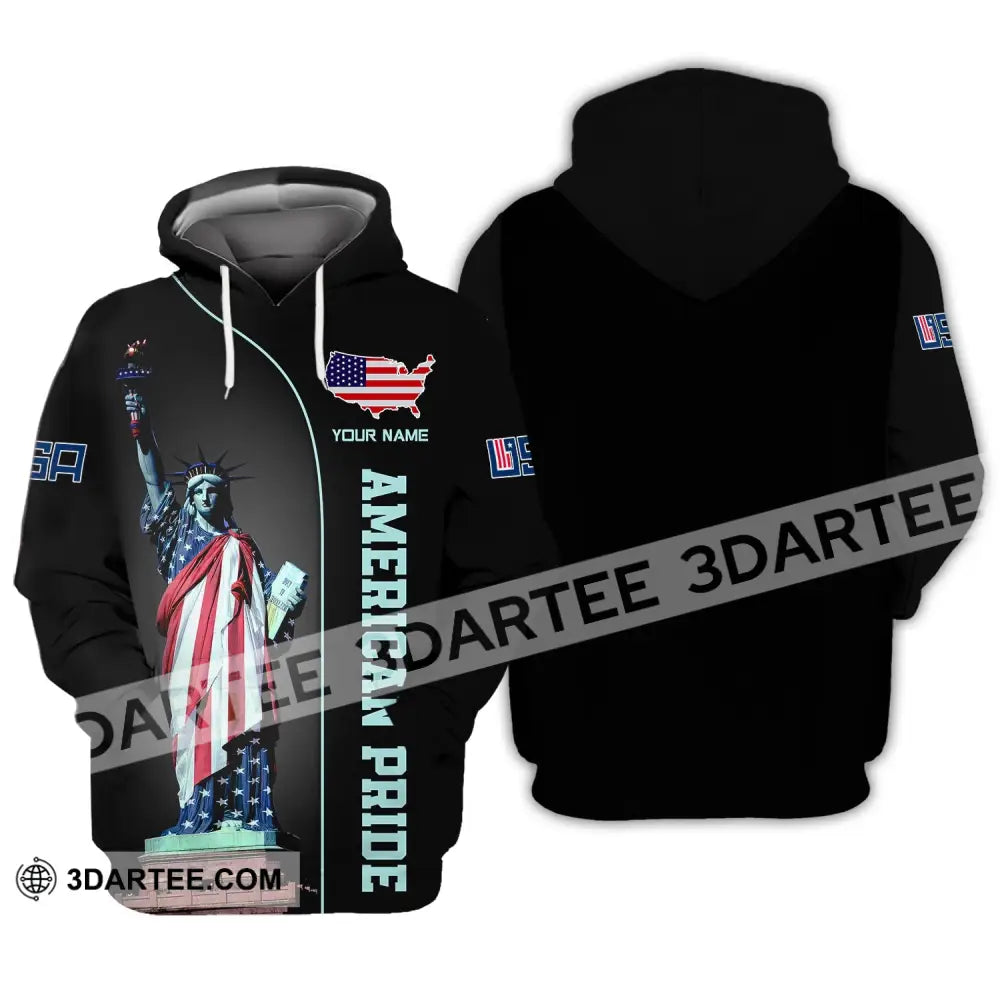 Unisex Shirt Custom Name American Pride Independence Day Statue Of Liberty T-Shirt Hoodie / S