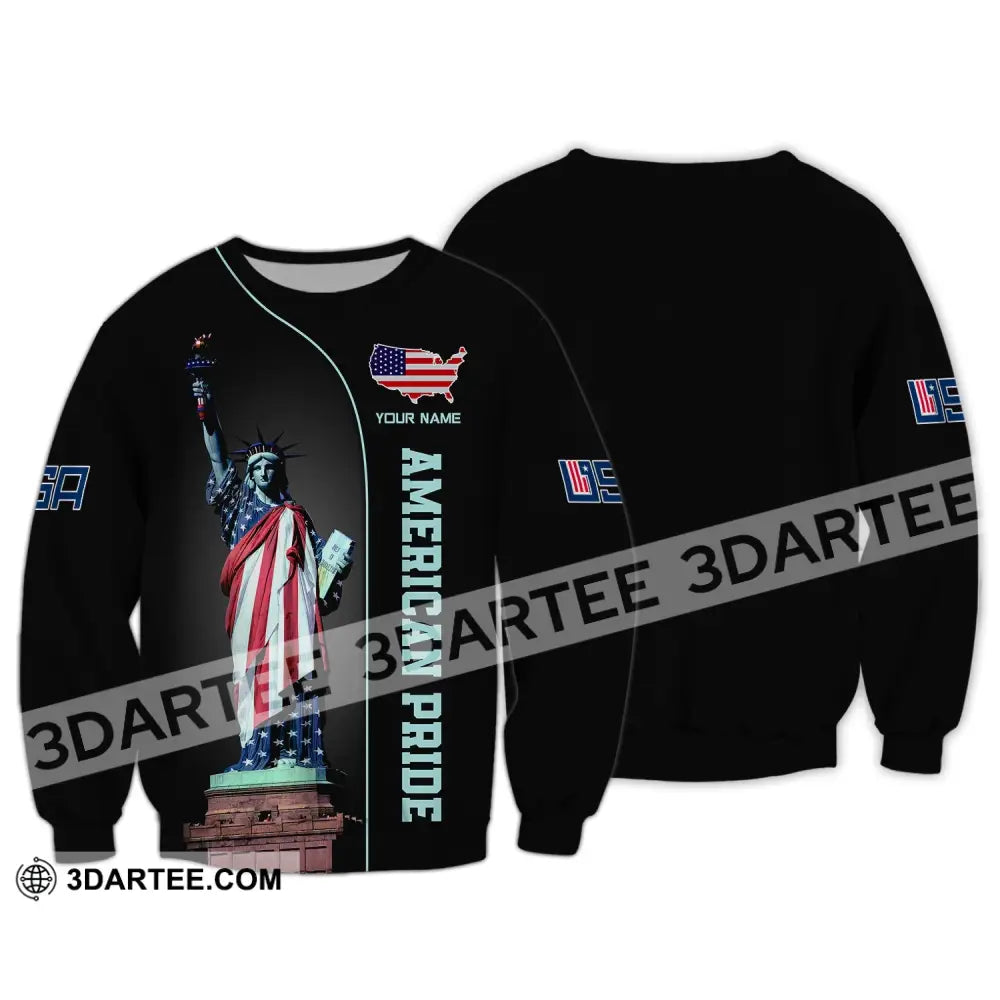 Unisex Shirt Custom Name American Pride Independence Day Statue Of Liberty T-Shirt Long Sleeve / S