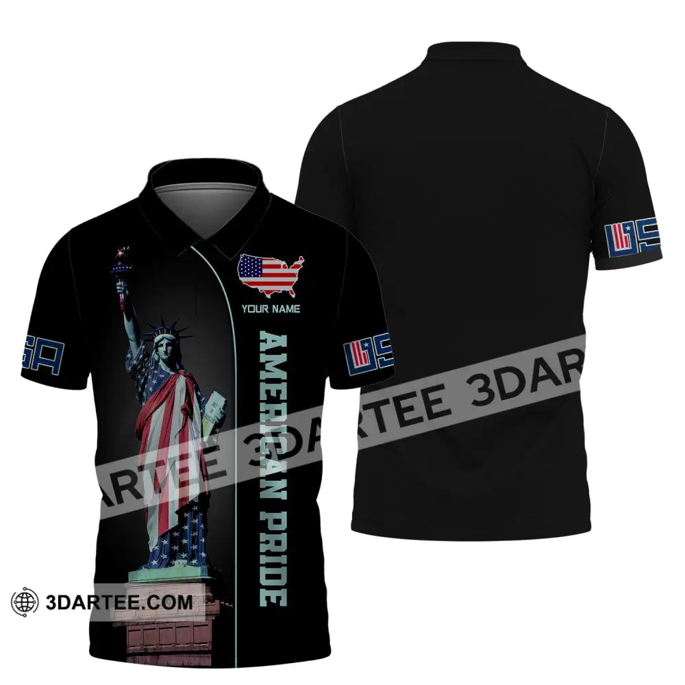 Unisex Shirt Custom Name American Pride Independence Day Statue Of Liberty T-Shirt Polo / S