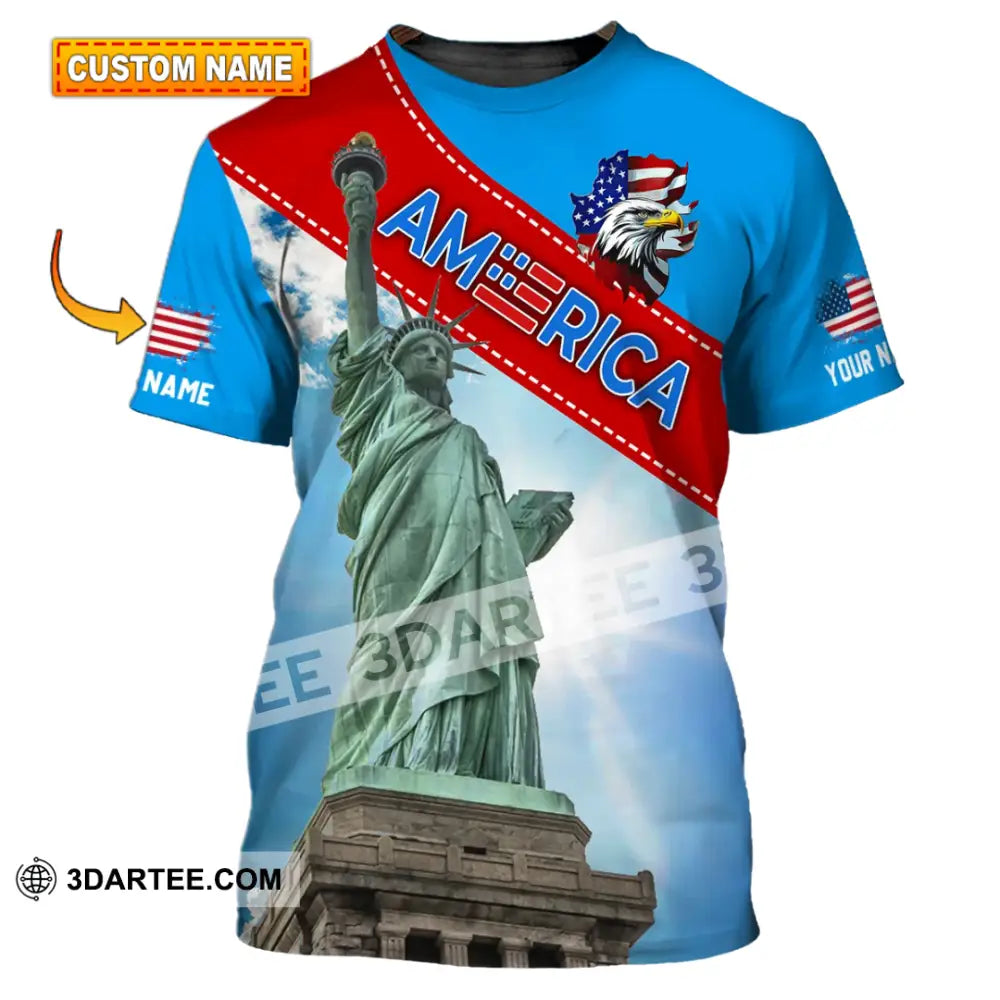 Unisex Shirt - Custom Name American Statue Of Liberty Sky Color T-Shirt