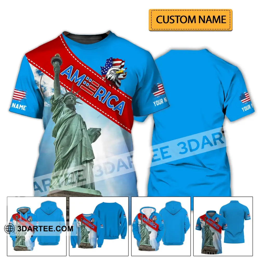 Unisex Shirt - Custom Name American Statue Of Liberty Sky Color T-Shirt