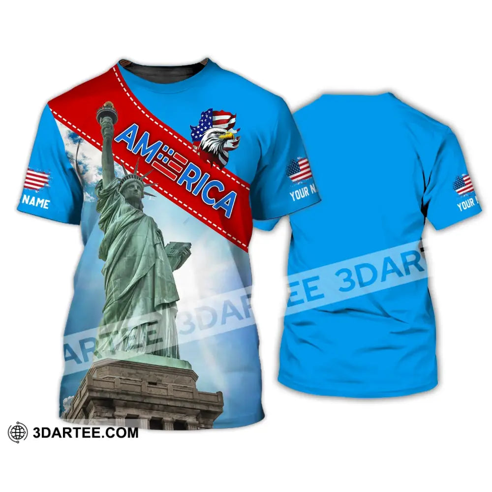 Unisex Shirt - Custom Name American Statue Of Liberty Sky Color T-Shirt / S T-Shirt