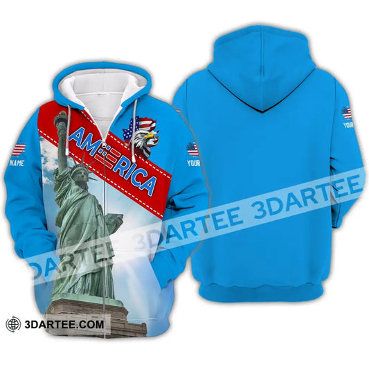 Unisex Shirt - Custom Name American Statue Of Liberty Sky Color Zipper Hoodie / S T-Shirt