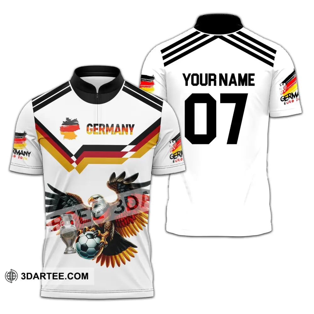 Unisex Shirt - Custom Name And Number 2024 Euro Cup Germany Team Zipper Polo / S T-Shirt