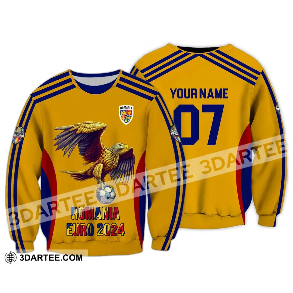 Unisex Shirt - Custom Name And Number 2024 Euro Cup Romania Team Long Sleeve / S T-Shirt