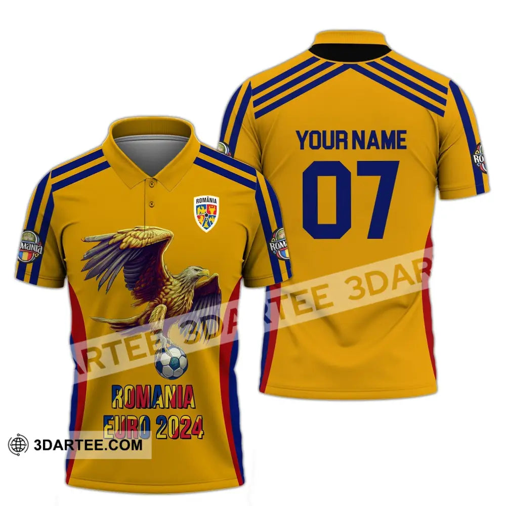 Unisex Shirt - Custom Name And Number 2024 Euro Cup Romania Team Polo / S T-Shirt