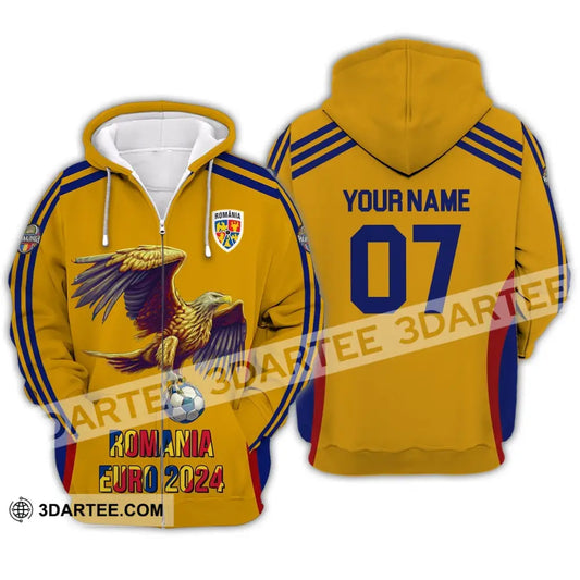 Unisex Shirt - Custom Name And Number 2024 Euro Cup Romania Team Zipper Hoodie / S T-Shirt