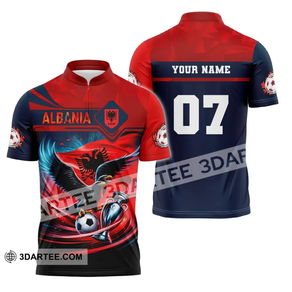 Unisex Shirt Custom Name And Number Albania Football Euro 2024 Polo Long Sleeve Zipper / S T-Shirt