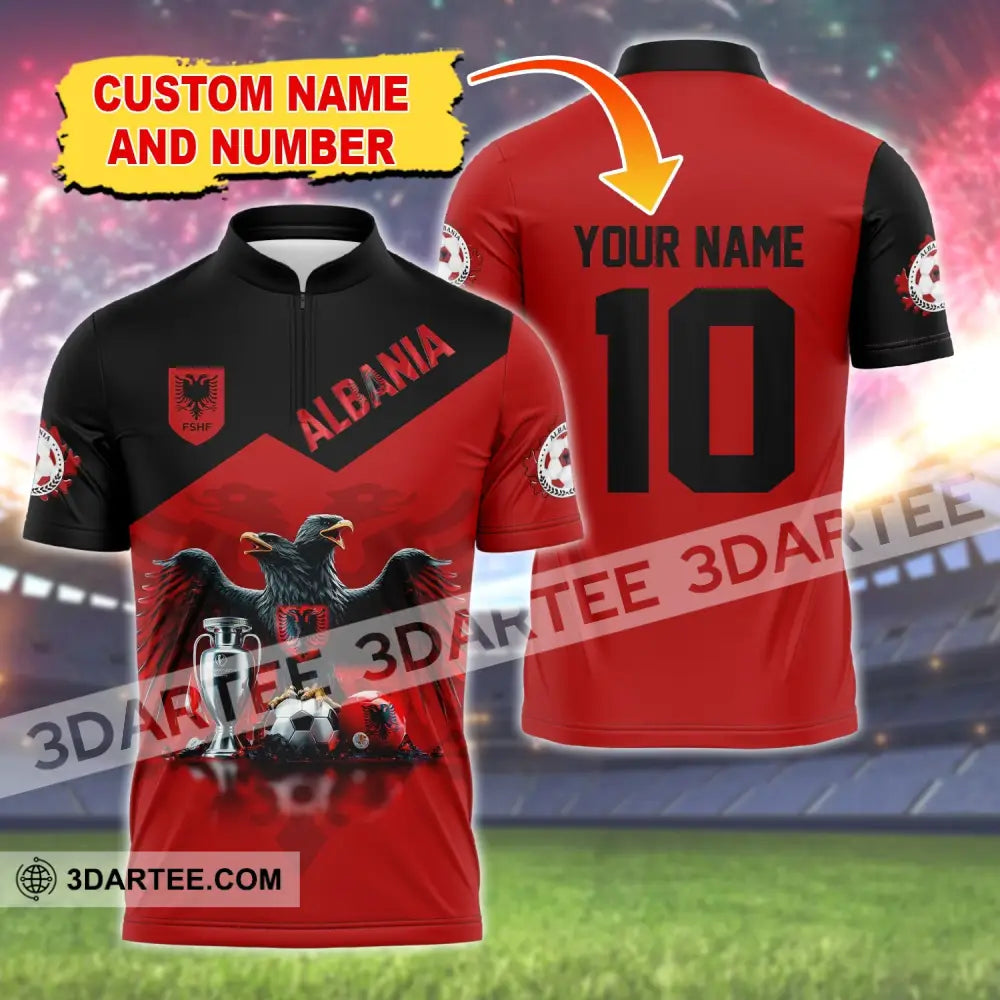 Unisex Shirt Custom Name And Number Albania Football Polo Euro 2024 Hoodie Long Sleeve T-Shirt